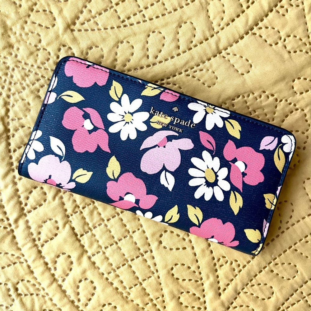 NWT Kate Spade Floral Navy Leather Wallet